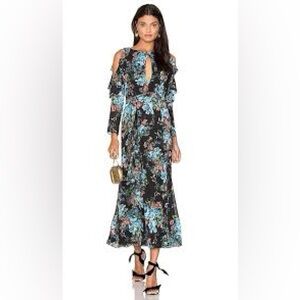 LPA Black and Blue Floral Long Sleeve Dress